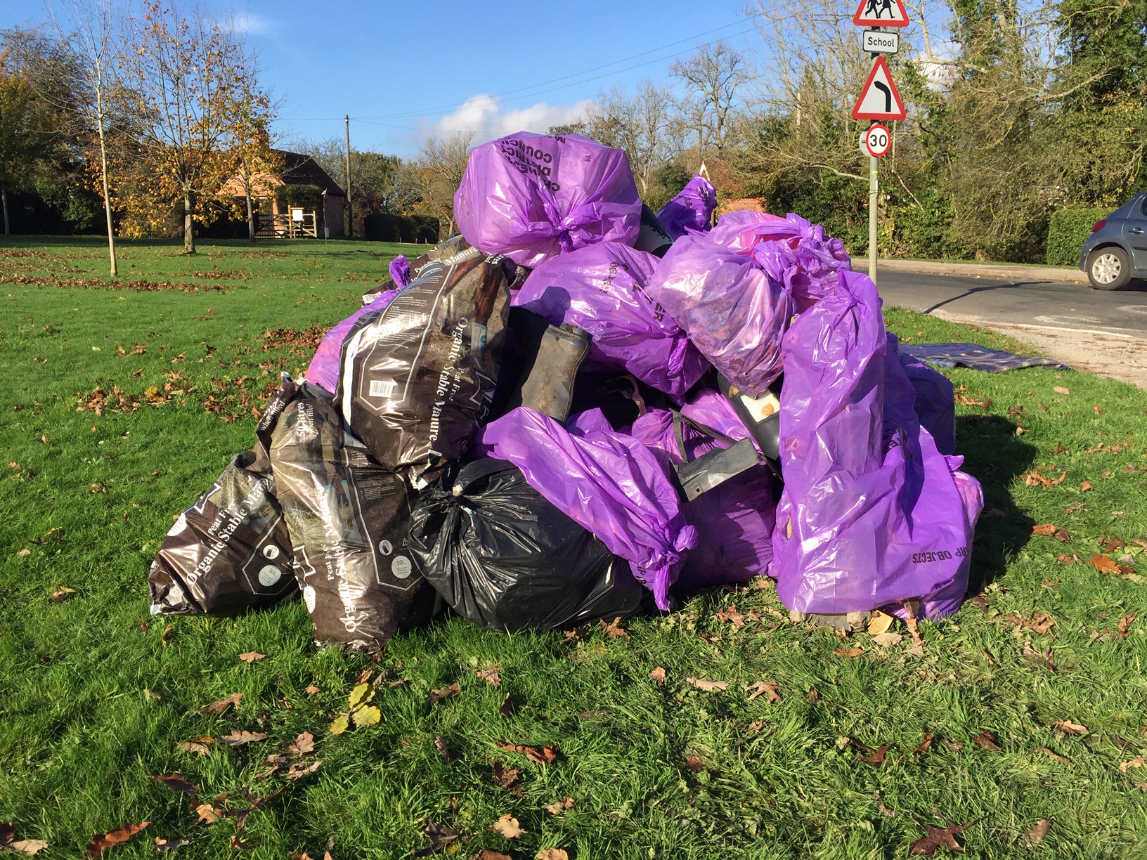 Pile of rubbish on Plaistow village green collected at the 2022 autumn litter pick